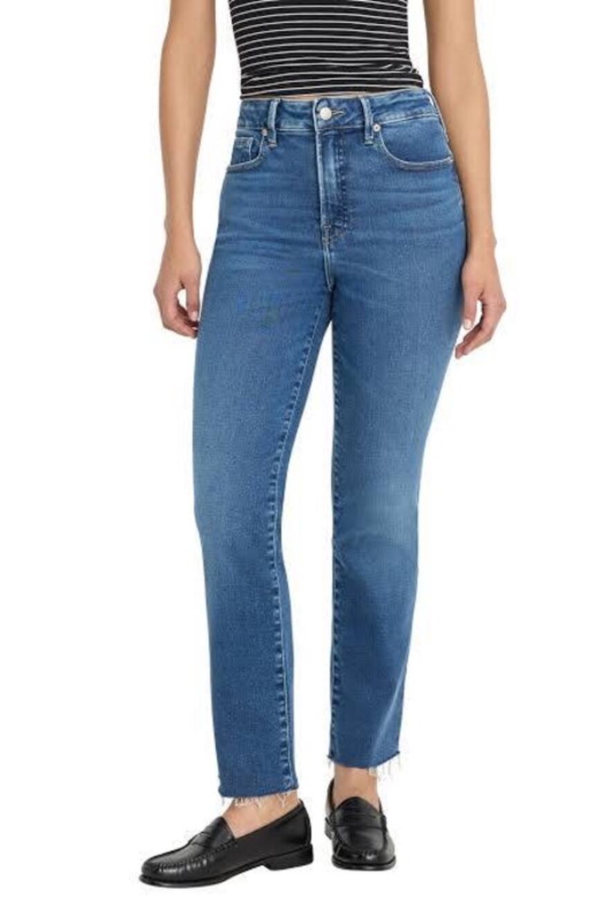 Good American straight-leg denim jeans featuring a medium wash Size 8/29